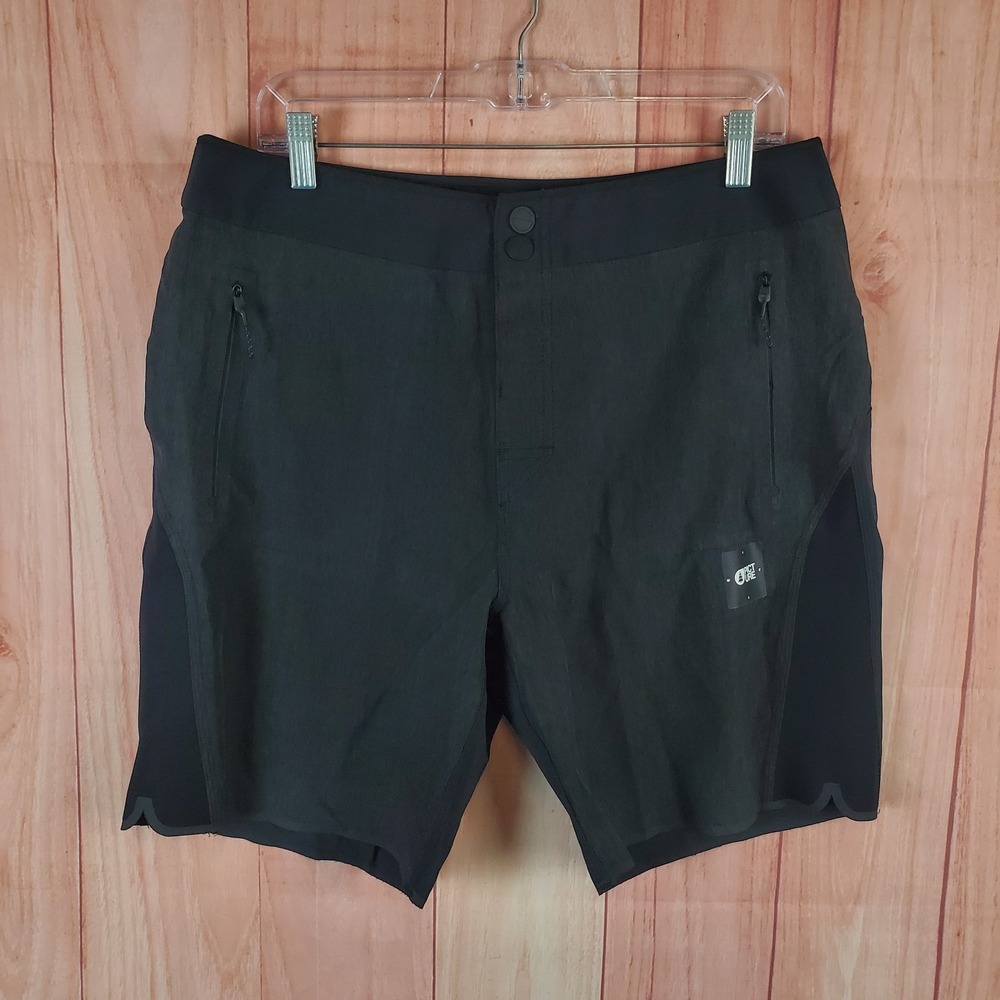 Picture Mens Aktiva Shorts Sz 34‎ Black Polyester Side Zippered Pockets Outdoor